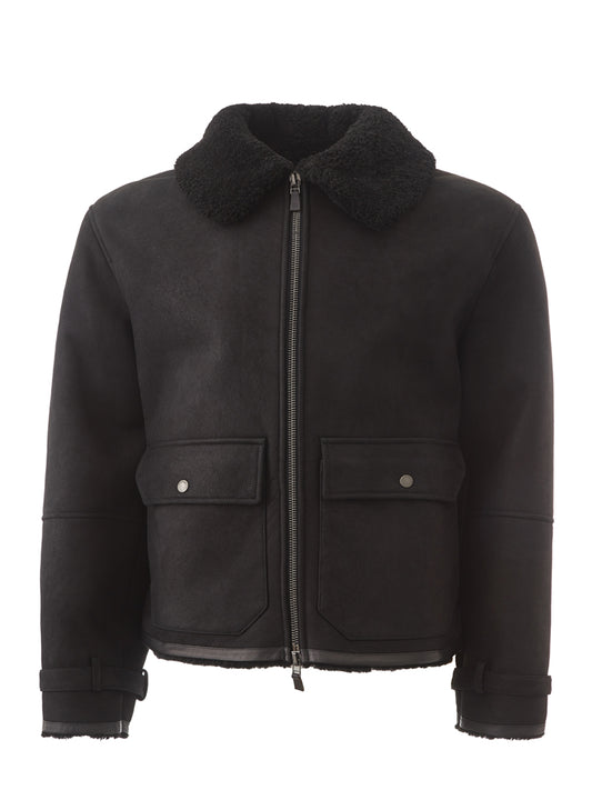 Lardini Elegant Black Sheepskin Leather Jacket