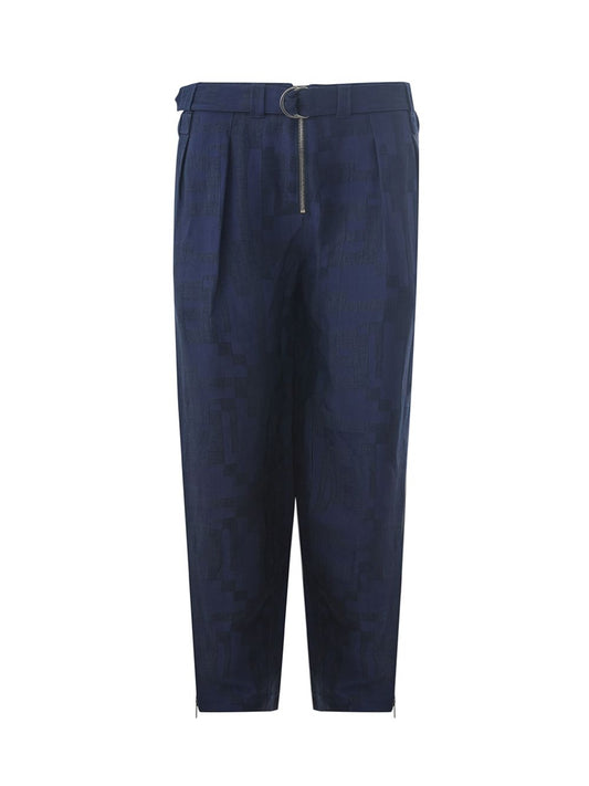 Emporio Armani Elegant Blue Linen Zip Bottom Trousers