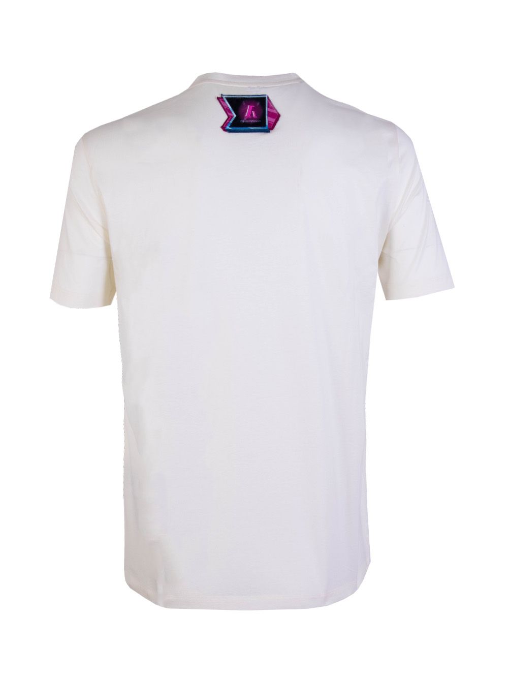 Emporio Armani Sophisticated White Cotton Tee with Colorful Print