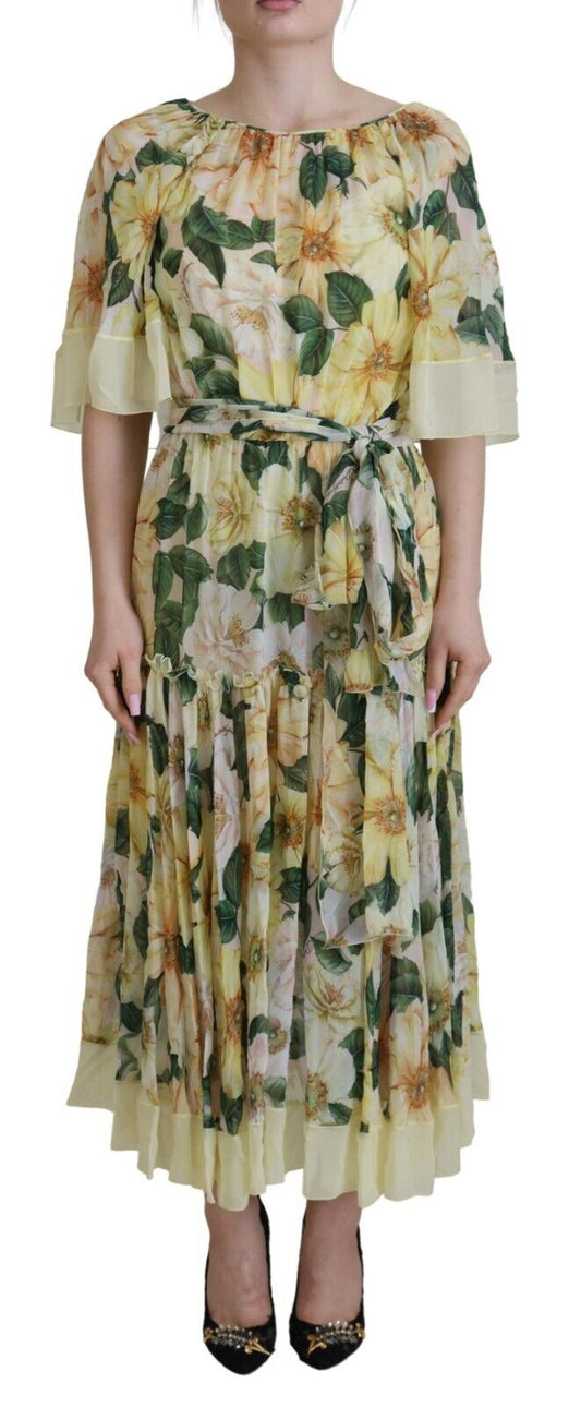 Dolce & Gabbana Elegant Floral Silk Pleated Maxi Dress