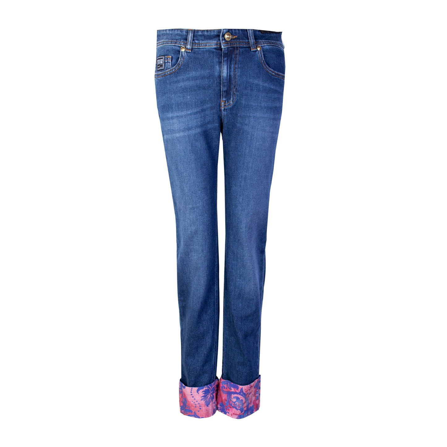 Versace Jeans Chic Cuffed Denim Pants with Printed Details