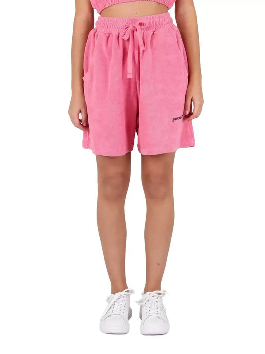 Hinnominate Chic Pink Terry Bermuda Shorts with Logo Print