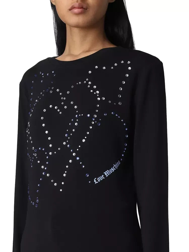 Love Moschino Rhinestone Heart Embellished Cotton Tee