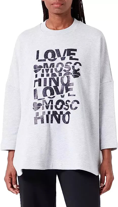 Love Moschino Glittered Cotton Oversized Sweatshirt - Grey