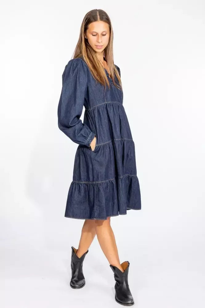 Love Moschino Elegant Dark Blue Denim Flare Dress