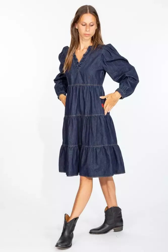 Love Moschino Elegant Dark Blue Denim Flare Dress