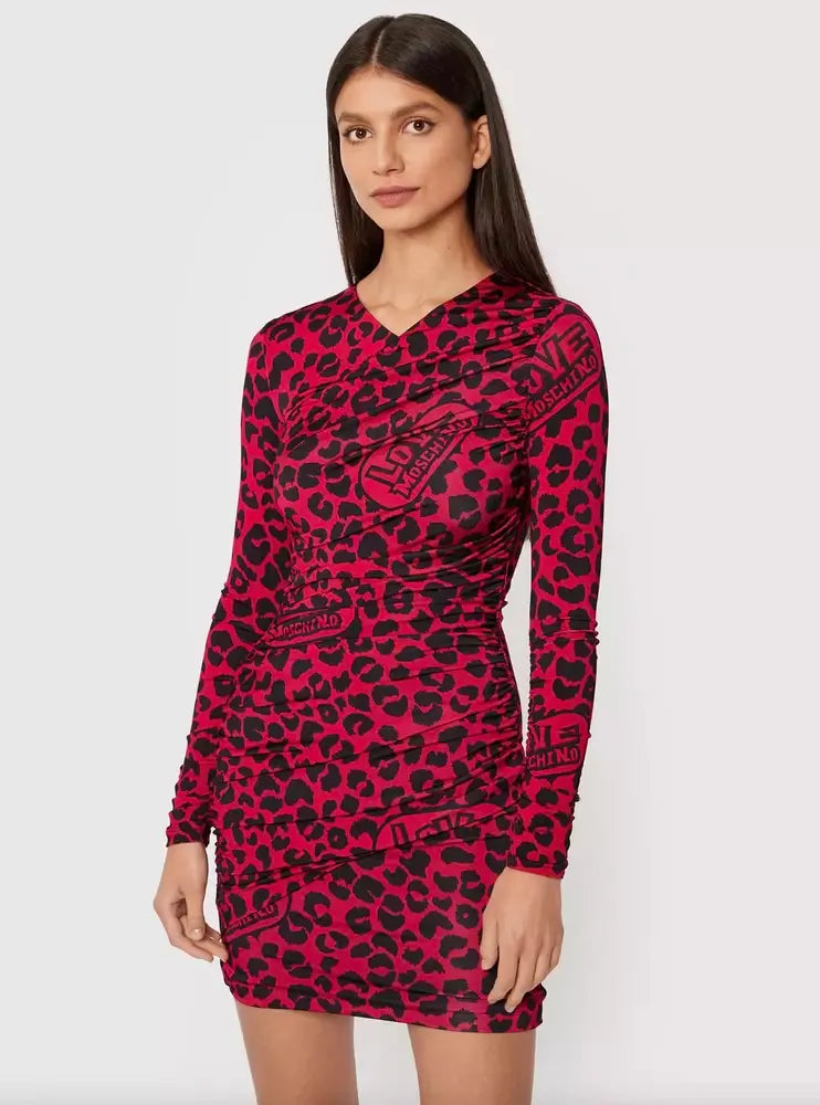 Love Moschino Chic Leopard Texture Dress in Pink and Black