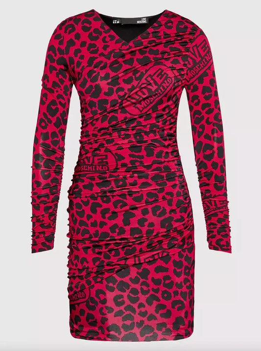 Love Moschino Chic Leopard Texture Dress in Pink and Black