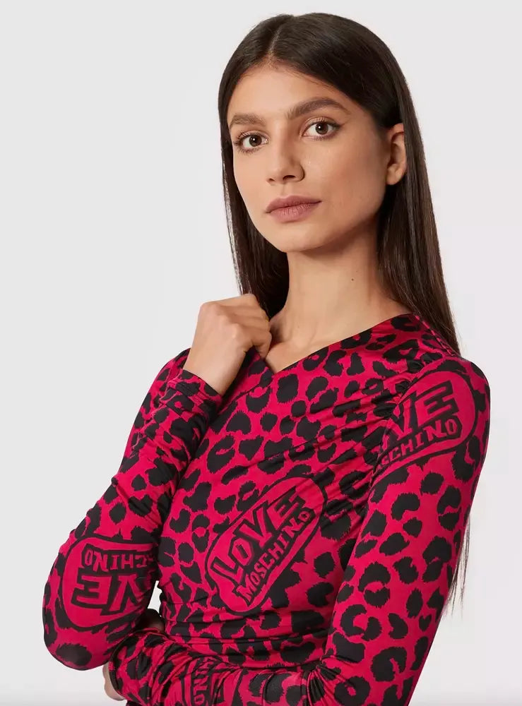 Love Moschino Chic Leopard Texture Dress in Pink and Black