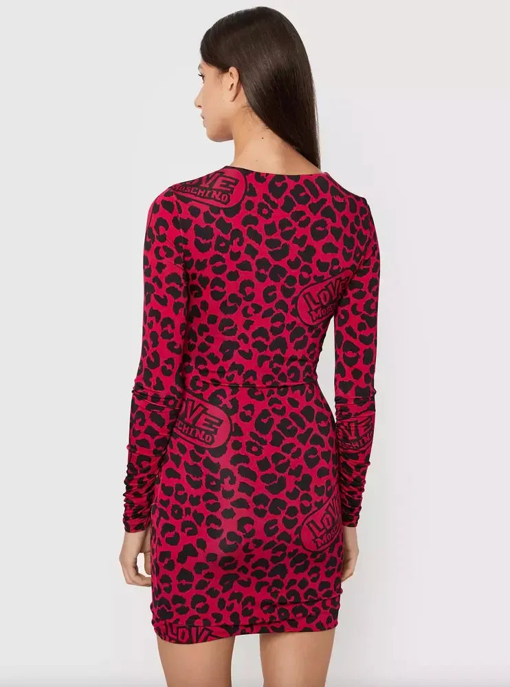 Love Moschino Chic Leopard Texture Dress in Pink and Black