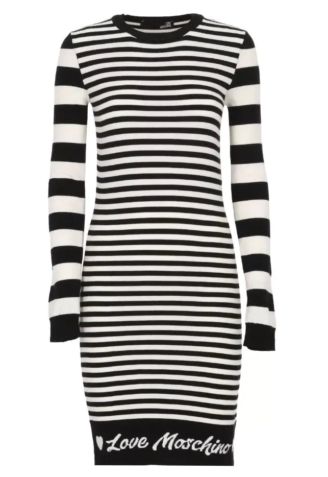 Love Moschino Elegant Striped Knit Dress with Long Sleeves