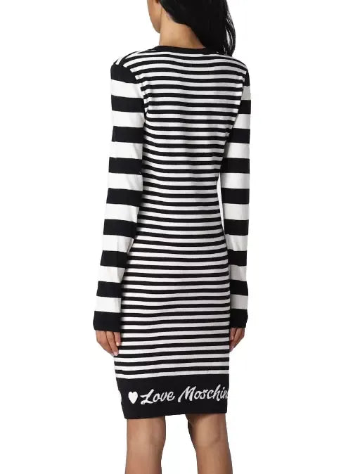 Love Moschino Elegant Striped Knit Dress with Long Sleeves