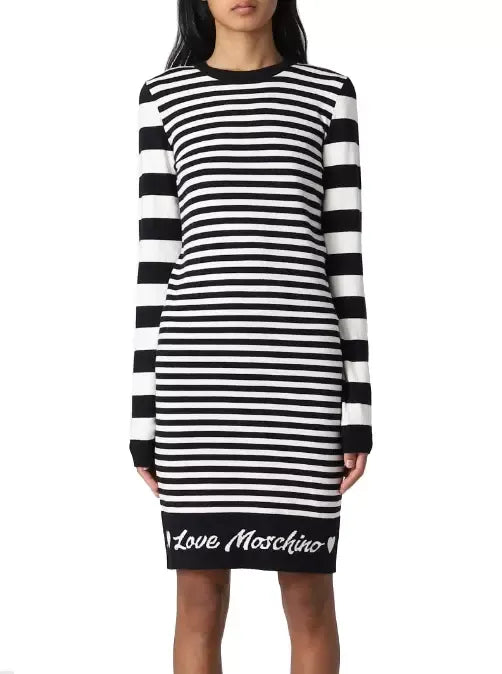 Love Moschino Elegant Striped Knit Dress with Long Sleeves