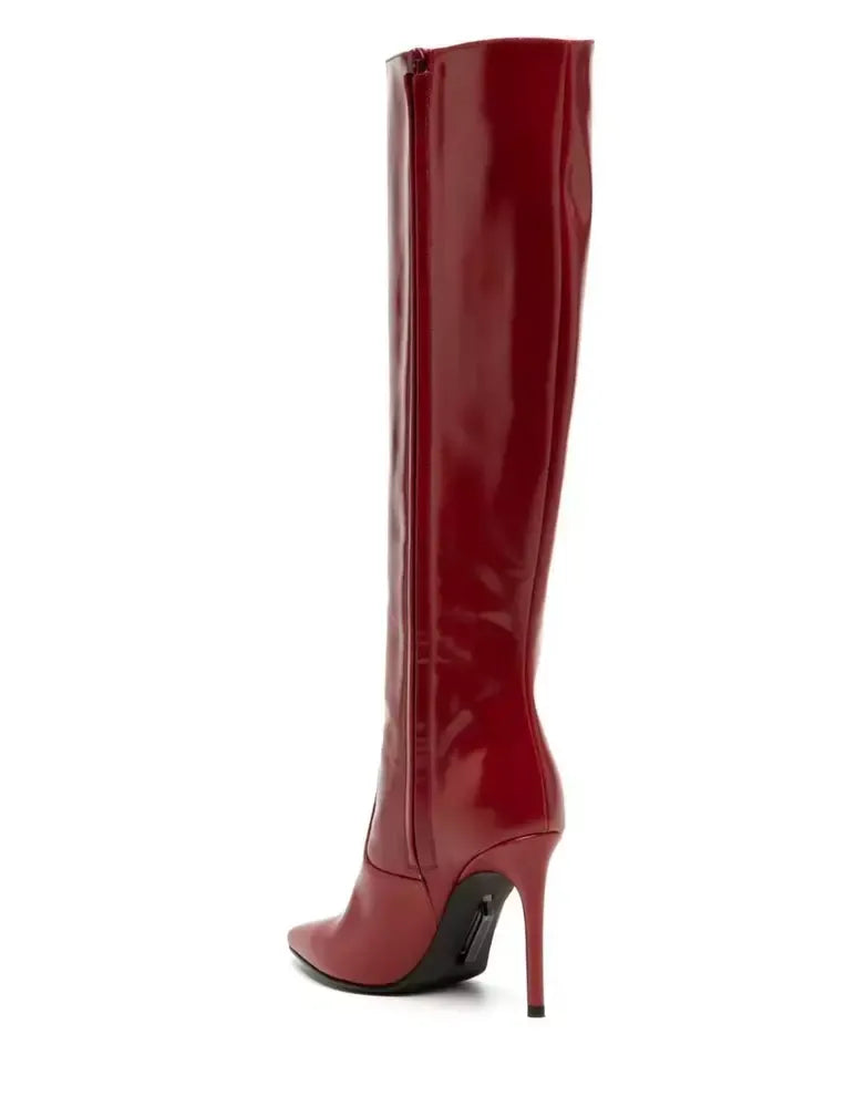 Off-White Chic Scarlet Patent Leather Stiletto Boots