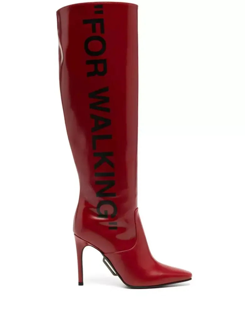 Off-White Chic Scarlet Patent Leather Stiletto Boots