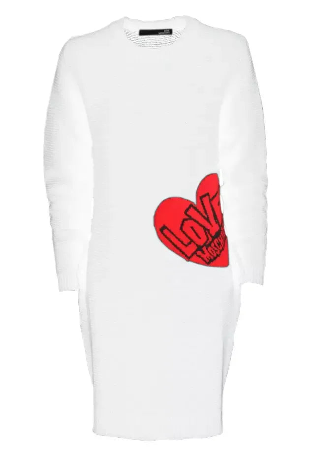 Love Moschino Chic Heart Pattern Knit Dress in White