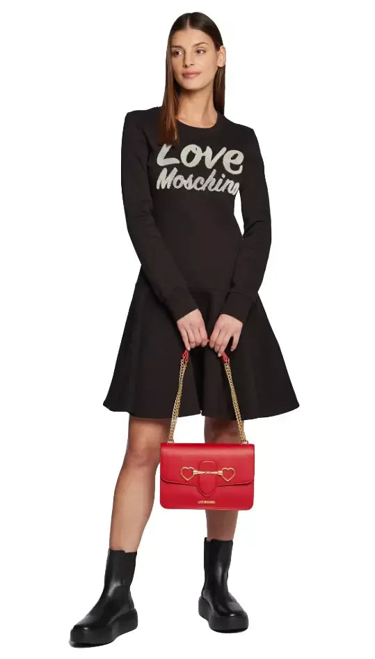 Love Moschino Chic Embossed Logo Cotton Blend Dress