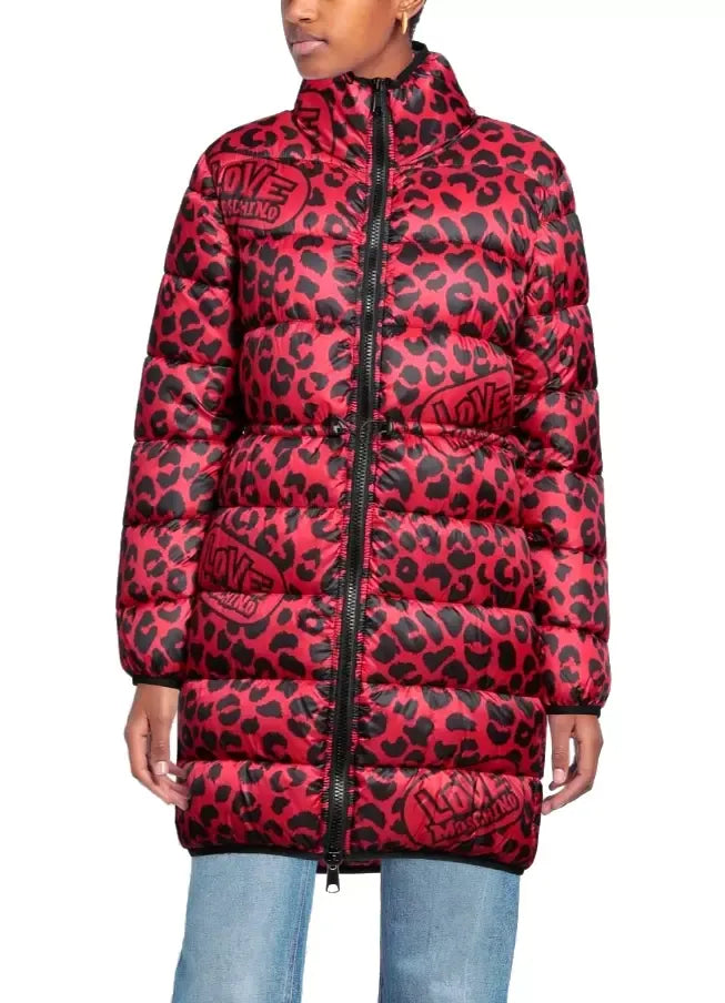 Love Moschino Chic Leopard Print Long Down Jacket