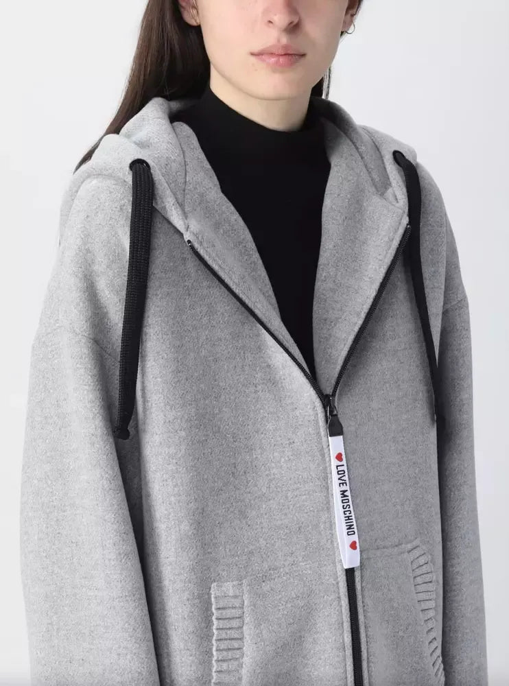 Love Moschino Elegant Grey Wool Hooded Coat