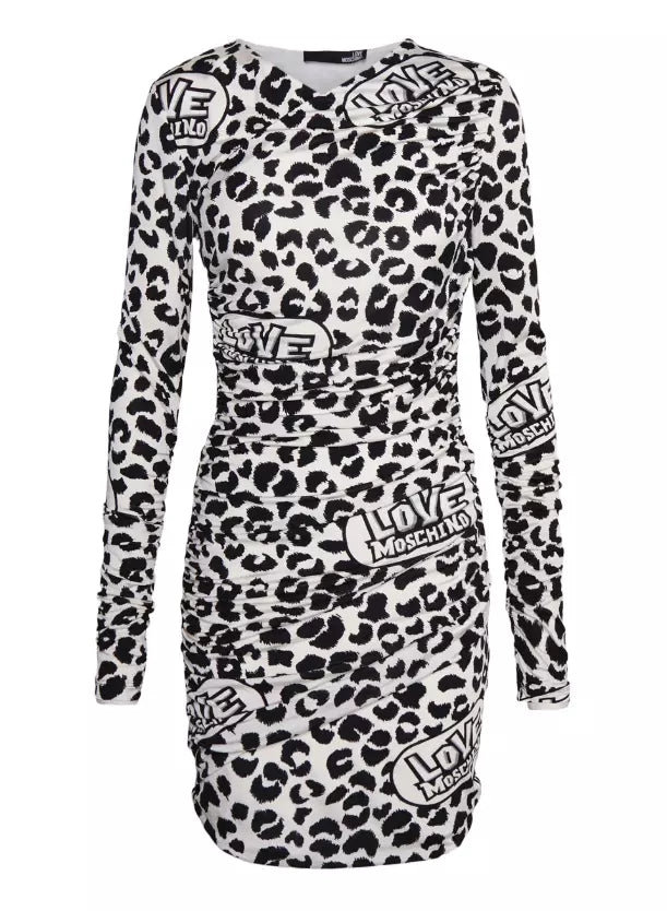 Love Moschino Chic Red Leopard V-Neck Ruffle Dress