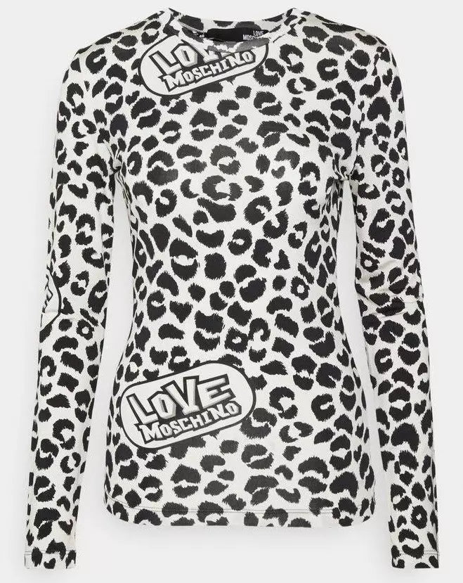 Love Moschino Chic Leopard Print Logo Crewneck Sweater