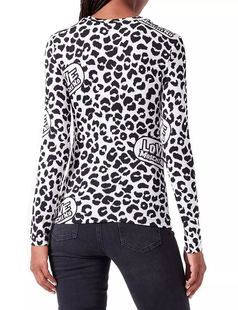 Love Moschino Chic Leopard Print Logo Crewneck Sweater