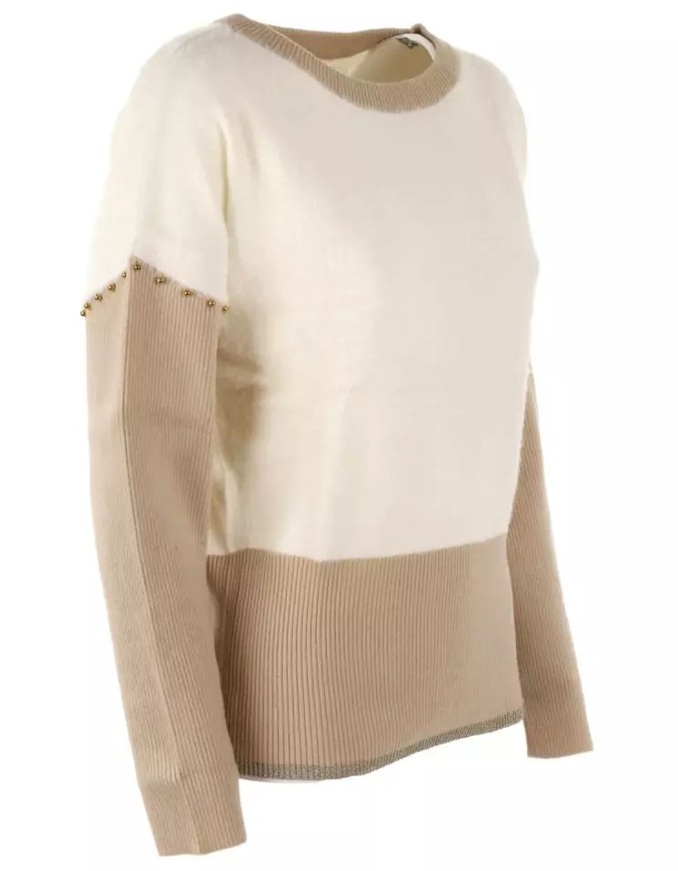 Yes Zee Elegant Crew-Neck Sweater with Metallic Accents