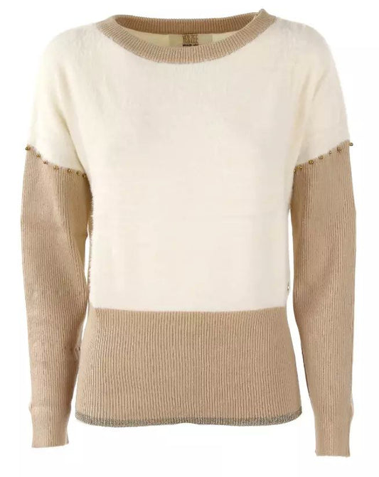 Yes Zee Elegant Crew-Neck Sweater with Metallic Accents