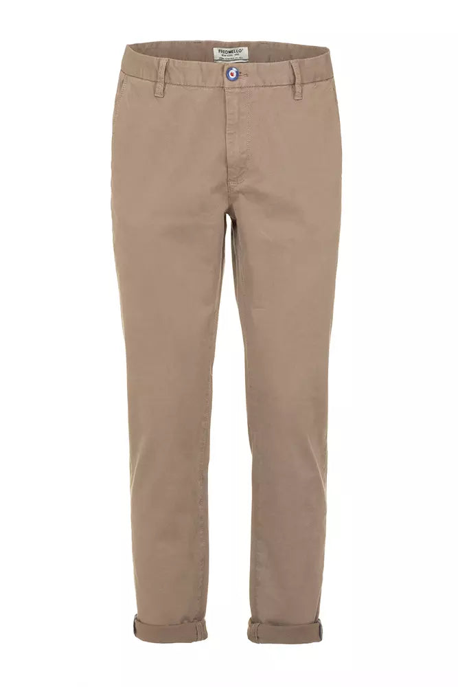 Fred Mello Beige Cotton Blend Casual Pants for Men