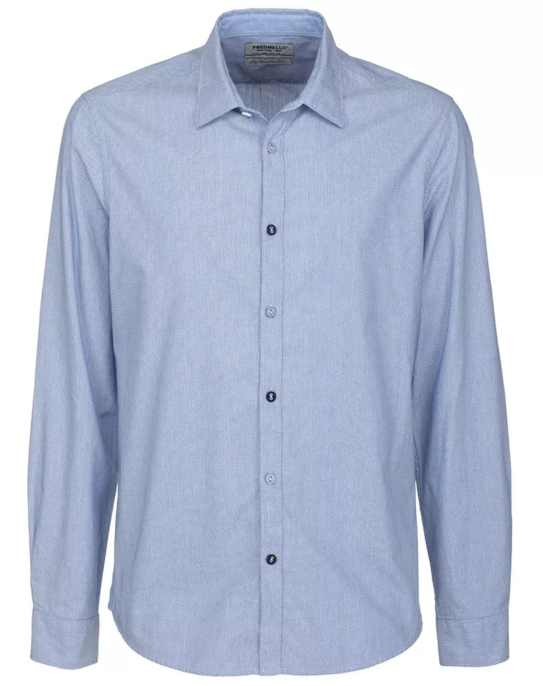 Fred Mello Chic Blue Dot Patterned Button-Up Shirt