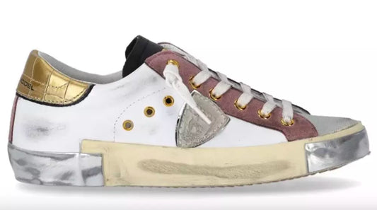 Philippe Model Elegant White Leather Sneakers with Suede Accents