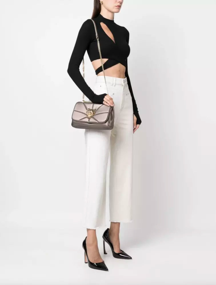 Plein Sport Chic Beige Crossbody Bag with Gold Chain Accent