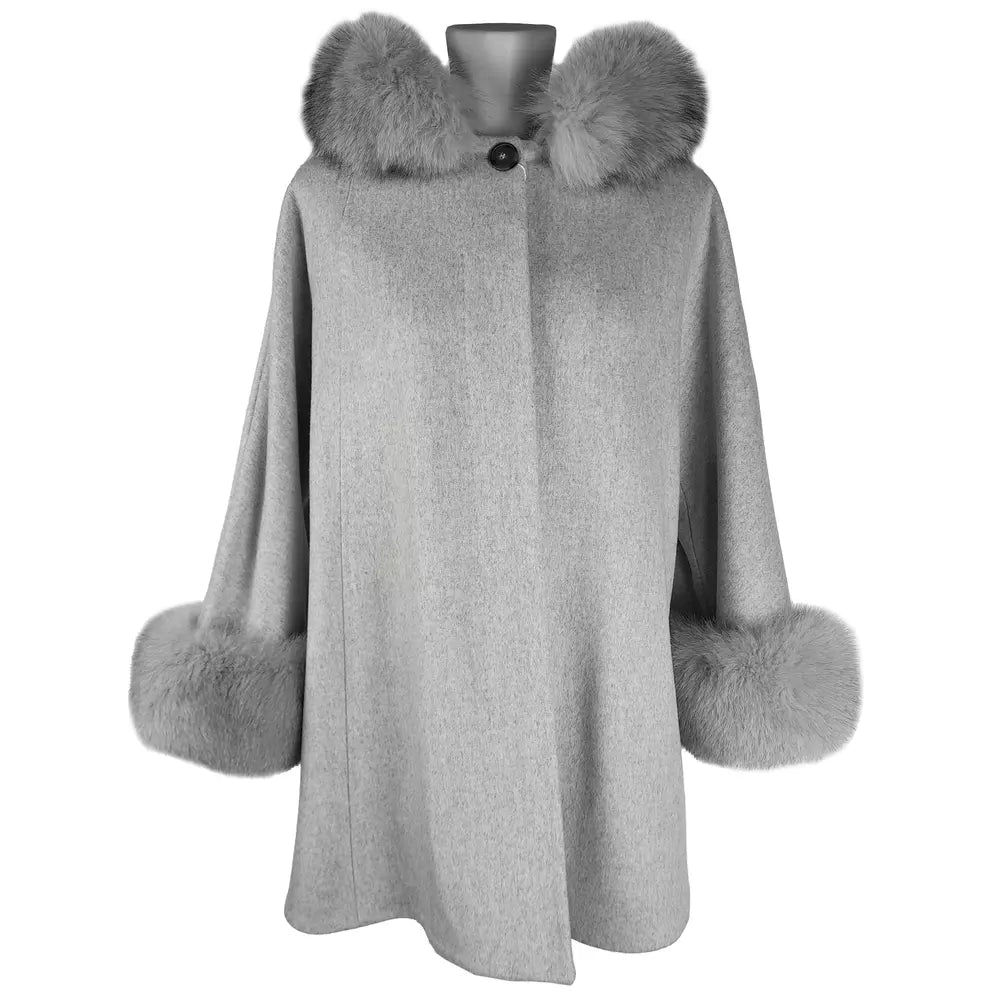 Made in Italy Elegant Wool Short Coat with Fur Accents