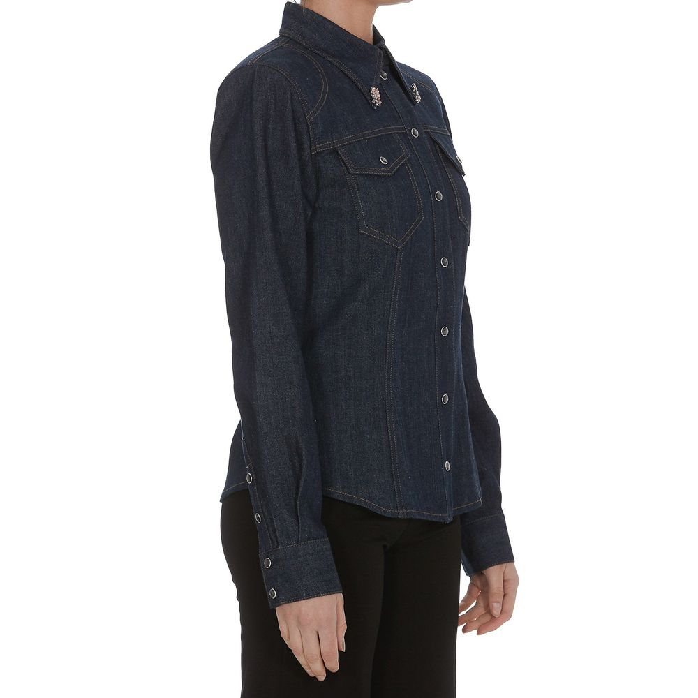 Dolce & Gabbana Elegant Blue Denim Rhinestone Collared Shirt