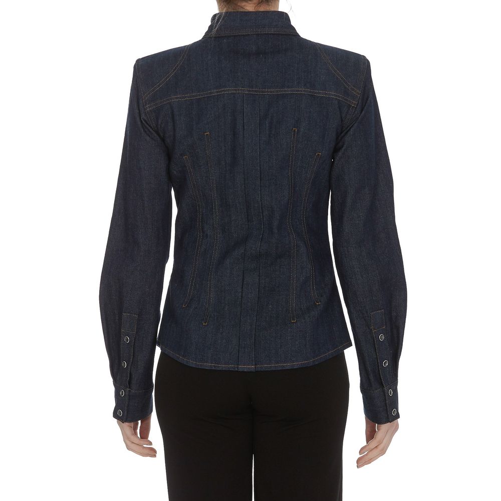 Dolce & Gabbana Elegant Blue Denim Rhinestone Collared Shirt