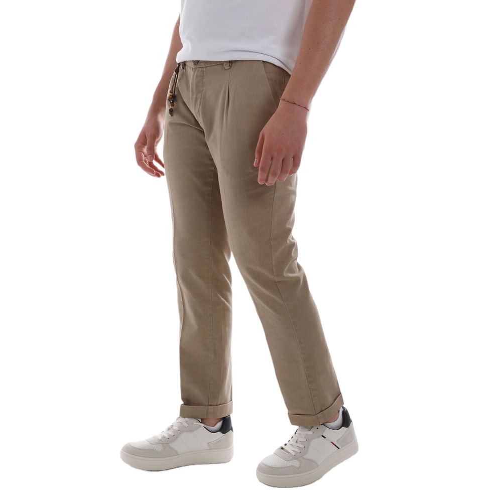 Yes Zee Chic Cotton Chino Trousers in Earthy Brown