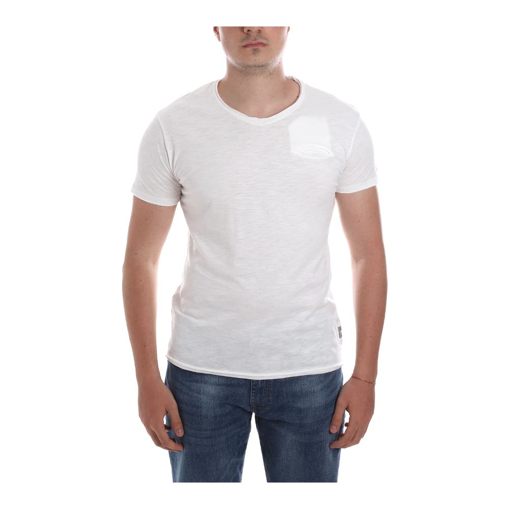 Yes Zee Crisp White V-Neck Tee with Pocket Detail