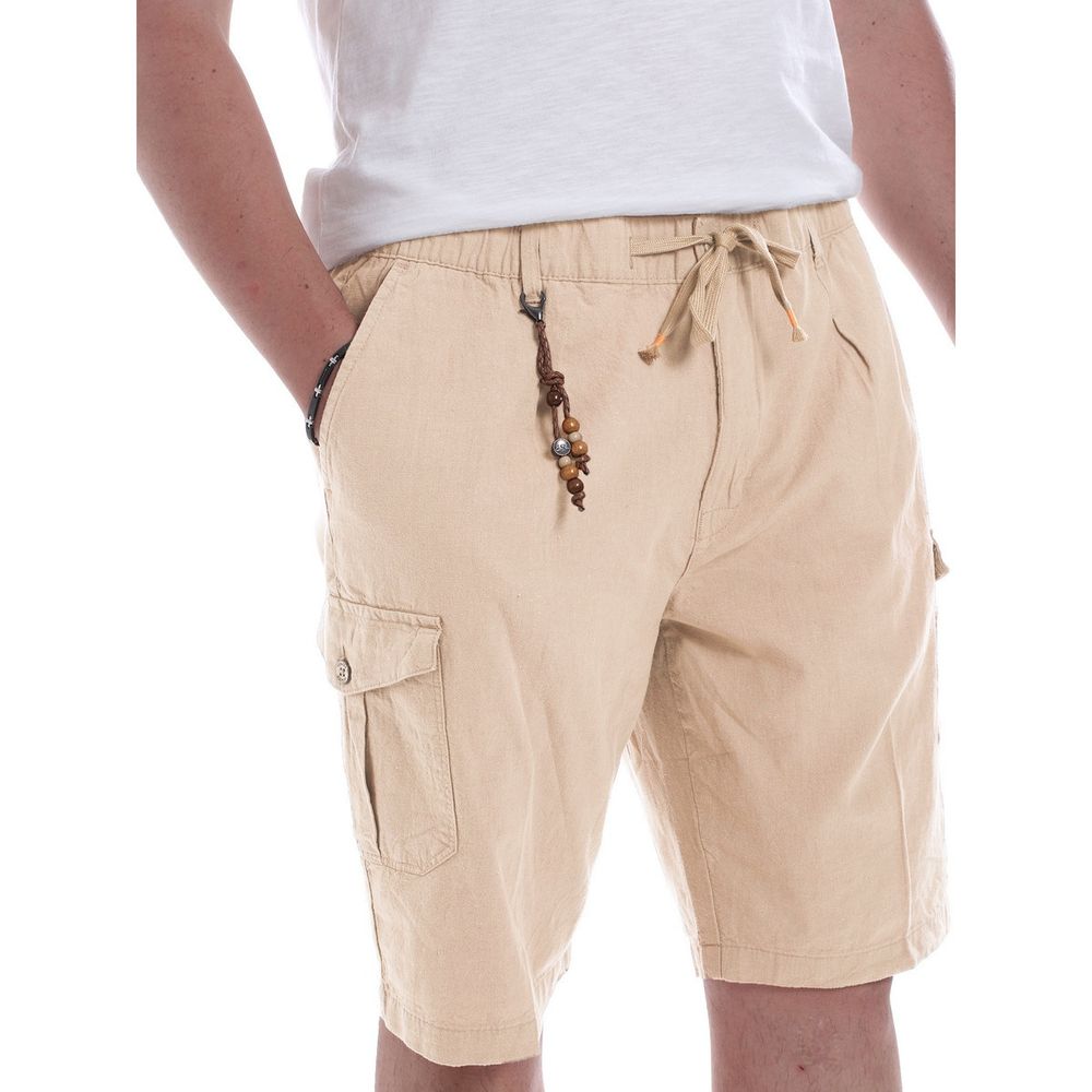 Yes Zee Beige Casual Linen-Cotton Blend Shorts