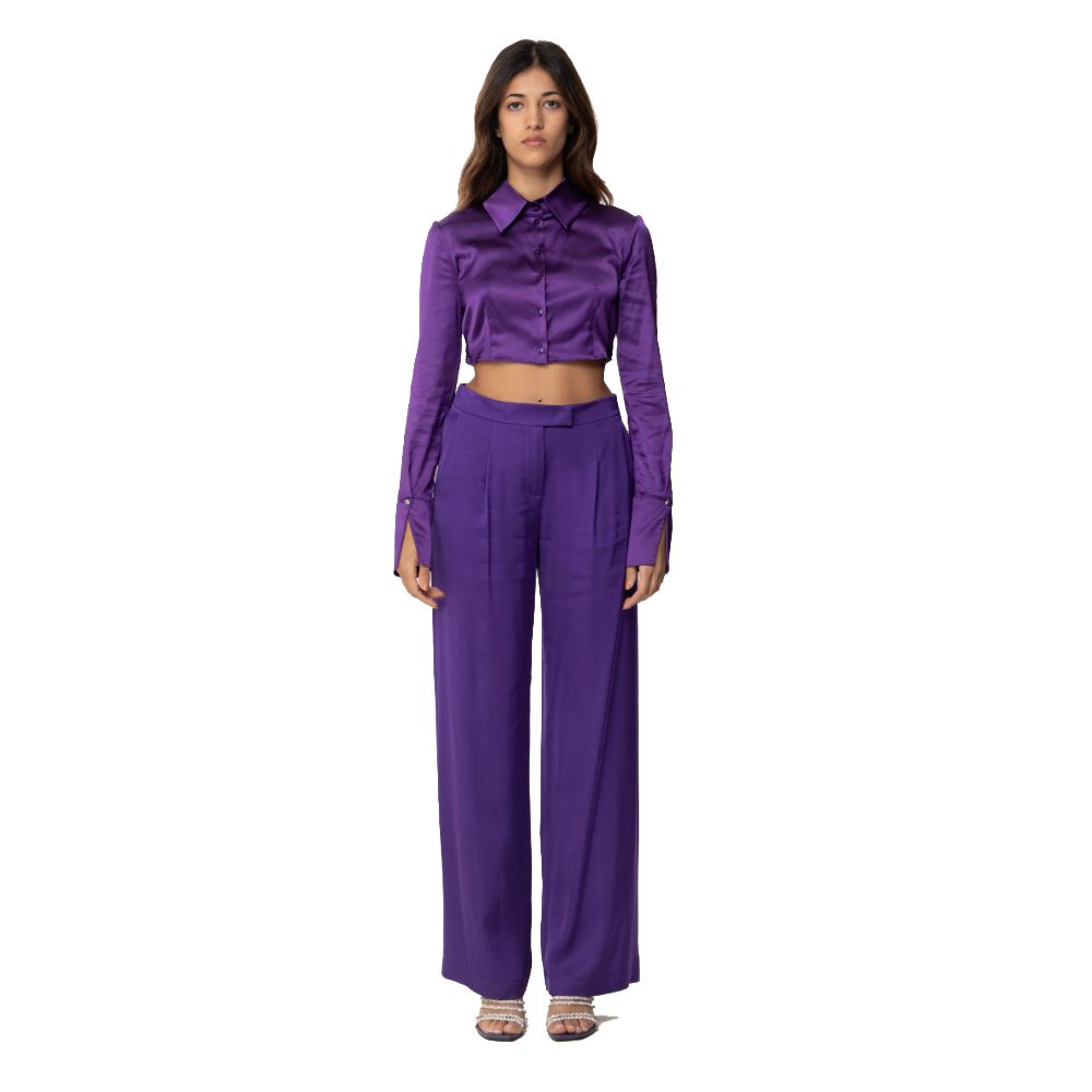 Patrizia Pepe Sleek Satin Crop Blouse in Royal Purple