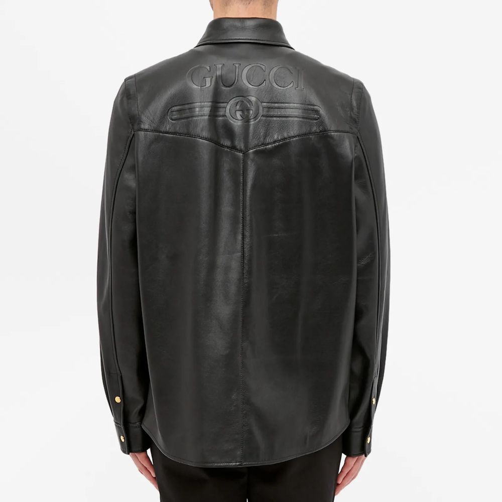 Gucci Vintage-Inspired Luxe Black Leather Shirt Jacket