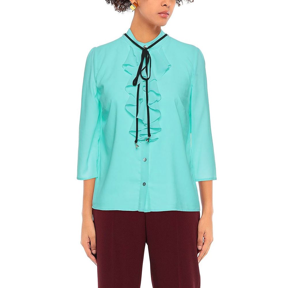 Patrizia Pepe Elegant Light Blue Crepe Blouse with Ruffle Detail