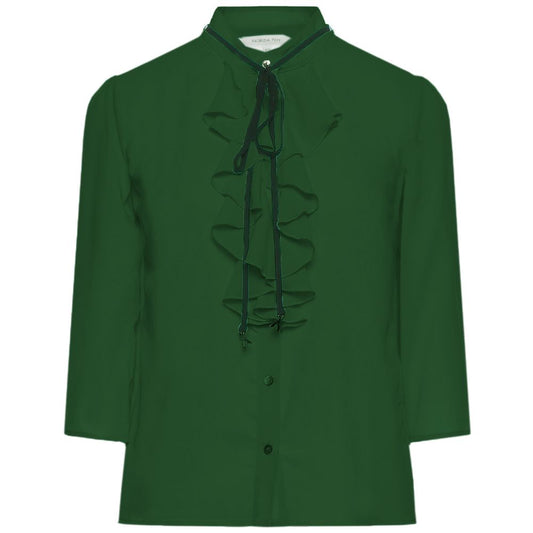 Patrizia Pepe Elegant Green Crepe Blouse with Ruffle Accent