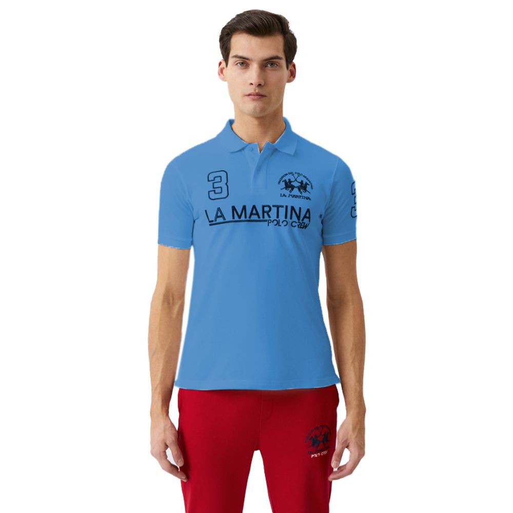 La Martina Embroidered Cotton Polo in Light Blue