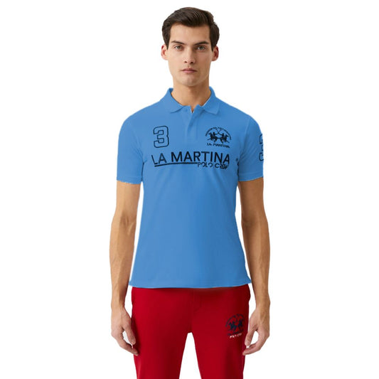 La Martina Embroidered Cotton Polo in Light Blue