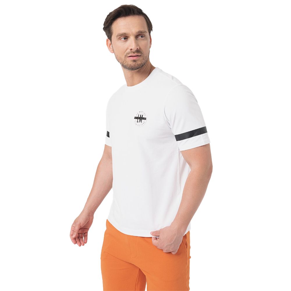 La Martina Sleek White Jersey Tee with Distinctive Sleeve Detail