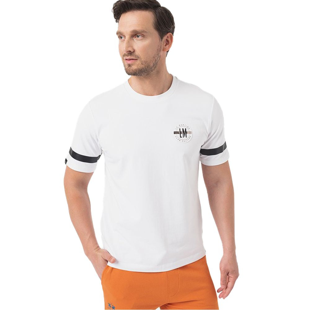 La Martina Sleek White Jersey Tee with Distinctive Sleeve Detail