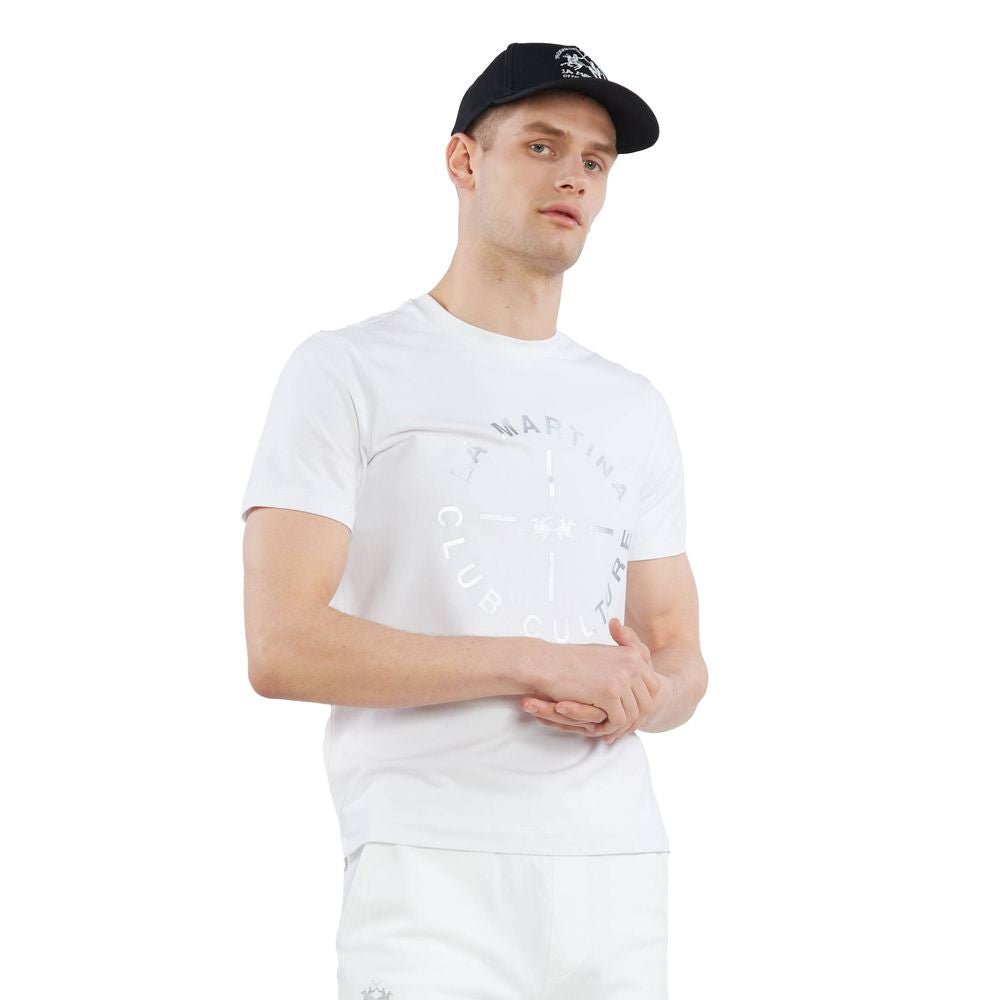 La Martina Elegant White Printed Jersey T-Shirt