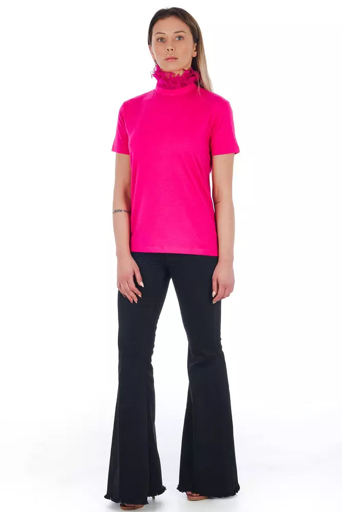 Frankie Morello Chic Pink Lace-Back High Neck Tee