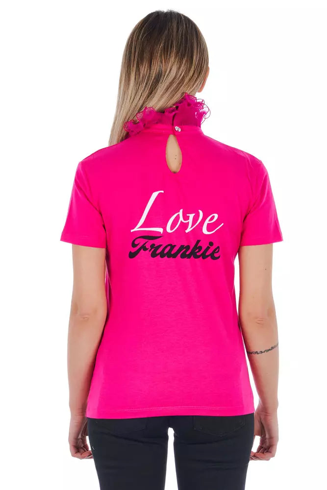 Frankie Morello Chic Pink Lace-Back High Neck Tee