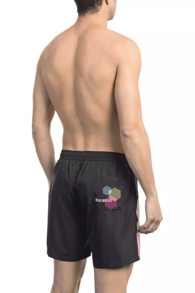 Bikkembergs Sleek Black Side Print Swim Shorts